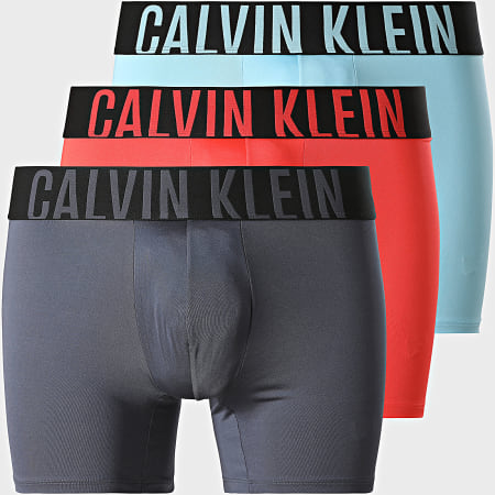 Calvin Klein - Lot De 3 Boxers NB3612A Rouge Bleu Clair Gris Anthracite