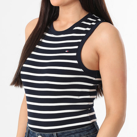 Tommy Hilfiger - Débardeur A Rayures Slim Femme Cody 7806 Bleu Marine Beige Clair