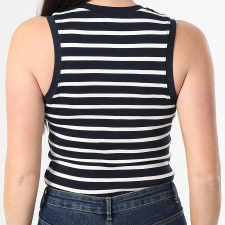 Tommy Hilfiger - Débardeur A Rayures Slim Femme Cody 7806 Bleu Marine Beige Clair