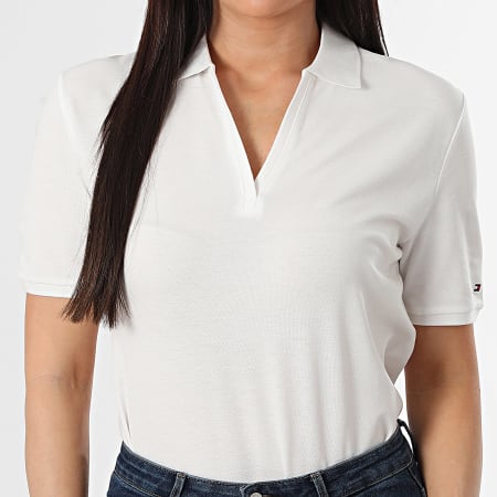 Tommy Hilfiger - Polo Manches Courtes Col V Femme Lyocell Pique 8720 Beige Clair