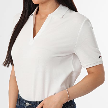 Tommy Hilfiger - Polo Manches Courtes Col V Femme Lyocell Pique 8720 Beige Clair