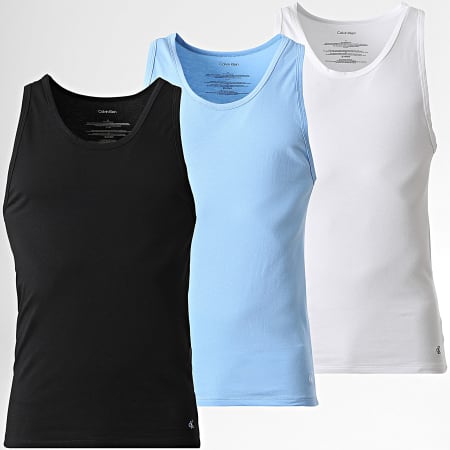 Calvin Klein - Lot De 3 Débardeurs 4184 Noir Blanc Bleu Clair