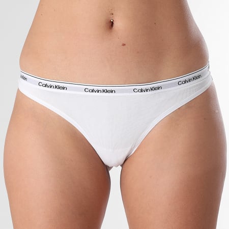 Calvin Klein - Lot De 5 Strings Femme Icon Logo QD5221E Bleu Marine Bleu Clair Gris Chiné Blanc