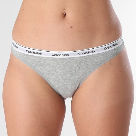 Calvin Klein - Lot De 5 Strings Femme Icon Logo QD5221E Bleu Marine Bleu Clair Gris Chiné Blanc
