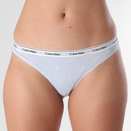 Calvin Klein - Lot De 5 Strings Femme Icon Logo QD5221E Bleu Marine Bleu Clair Gris Chiné Blanc