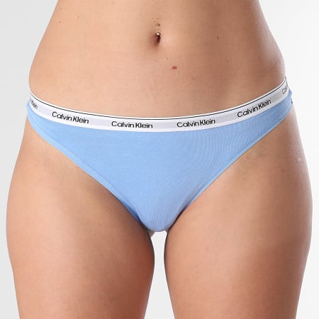 Calvin Klein - Lot De 5 Strings Femme Icon Logo QD5221E Bleu Marine Bleu Clair Gris Chiné Blanc