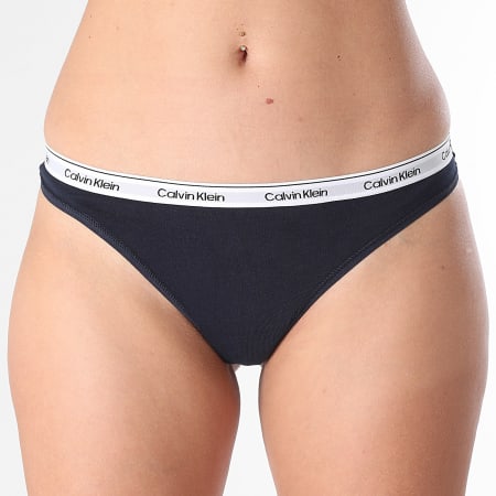 Calvin Klein - Lot De 5 Strings Femme Icon Logo QD5221E Bleu Marine Bleu Clair Gris Chiné Blanc