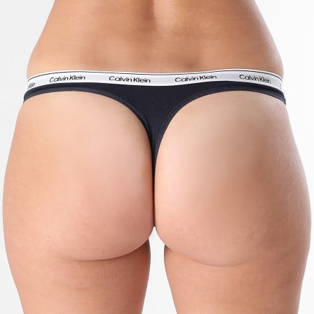 Calvin Klein - Lot De 5 Strings Femme Icon Logo QD5221E Bleu Marine Bleu Clair Gris Chiné Blanc