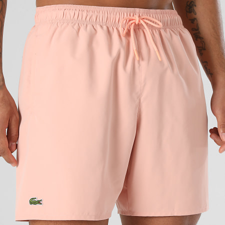 Lacoste - Short De Bain Logo Brodé Crocodile Saumon
