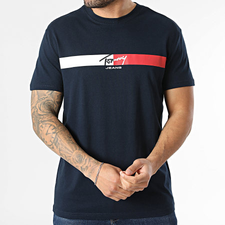 Tommy Jeans - Tee Shirt Regular Fit Signature Stripe 2539 Bleu Marine