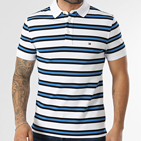 Tommy Hilfiger - Polo Manches Courtes A Rayures Slim 1985 7771 Blanc Bleu Noir