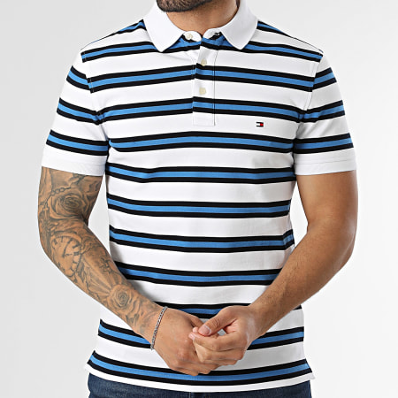Tommy Hilfiger - Polo Manches Courtes A Rayures Slim 1985 7771 Blanc Bleu Noir