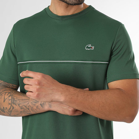 Lacoste - Ensemble Tee Shirt Et Short Jogging A Bandes Logo Crocodile Vert Blanc