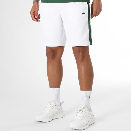 Lacoste - Ensemble Tee Shirt Et Short Jogging A Bandes Logo Crocodile Vert Blanc