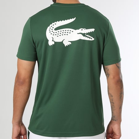 Lacoste - Ensemble Tee Shirt Et Short Jogging A Bandes Logo Crocodile Vert Blanc