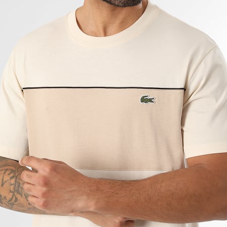 Lacoste - Ensemble Tee Shirt Et Short Jogging A Bandes Logo Brodé Crocodile Beige