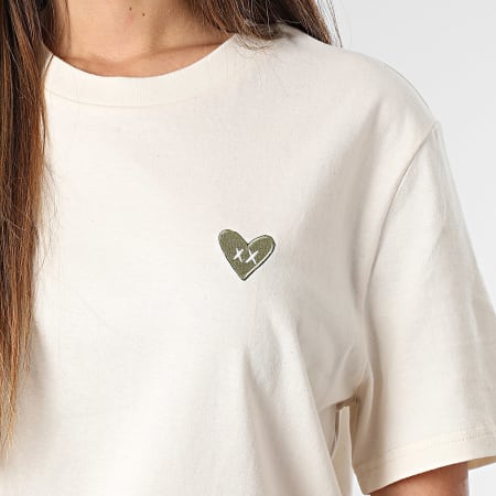 Luxury Lovers - Camiseta oversize mujer Khaki Heart Embroidery beige