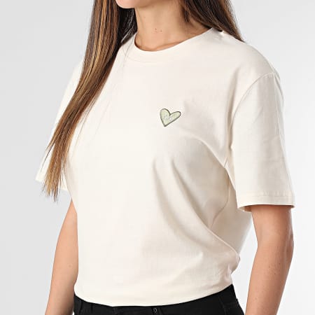 Luxury Lovers - Camiseta oversize mujer Khaki Heart Embroidery beige