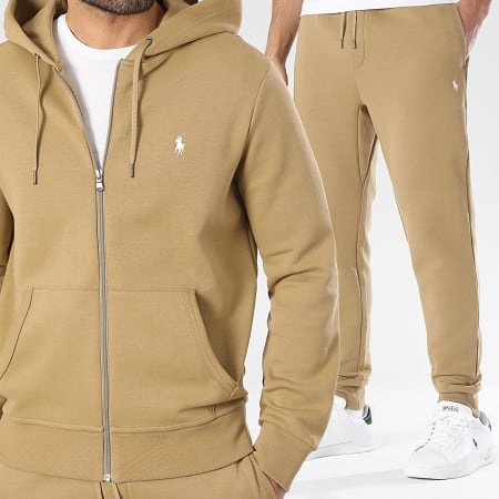 Polo Ralph Lauren - Ensemble Sweat Zippé Capuche Et Pantalon Jogging Original Player Beige Foncé