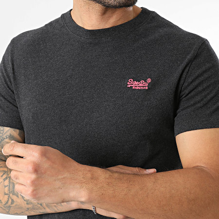 Superdry - Camiseta Essential Logo Bordado M1011245A Negro Jaspeado