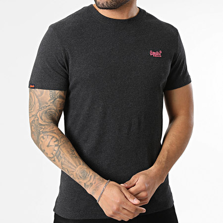 Superdry - Camiseta Essential Logo Bordado M1011245A Negro Jaspeado