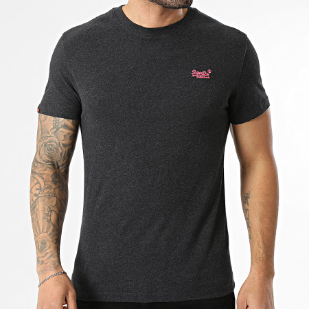 Superdry - Camiseta Essential Logo Bordado M1011245A Negro Jaspeado