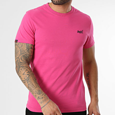Superdry - Camiseta Essential Logo Bordado M1011245A Rosa Fucsia