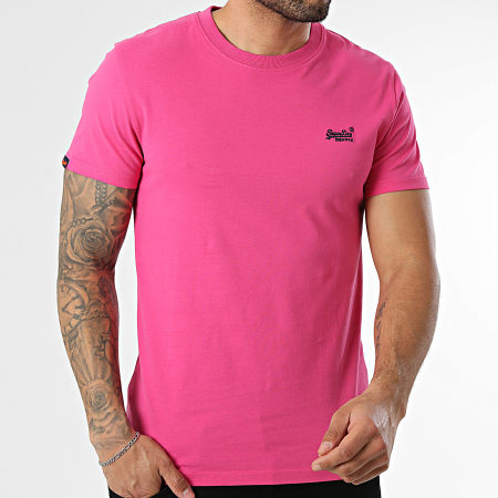 Superdry - Camiseta Essential Logo Bordado M1011245A Rosa Fucsia
