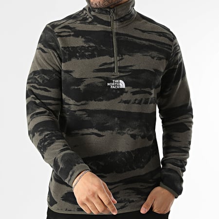 The North Face - Sweat Polaire Col Montant Zippé Glacier A8J7D Vert Kaki Noir