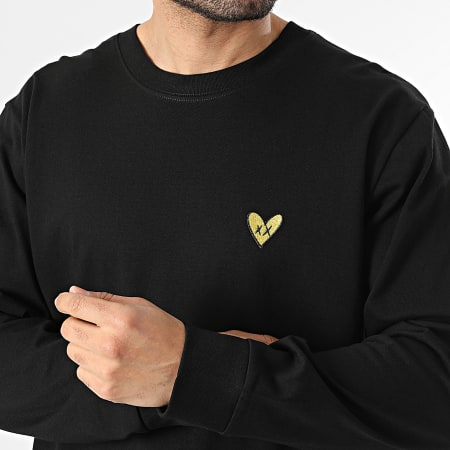 Luxury Lovers - Tee Shirt Manches Longues Relaxed Gold Heart Embroidery Noir