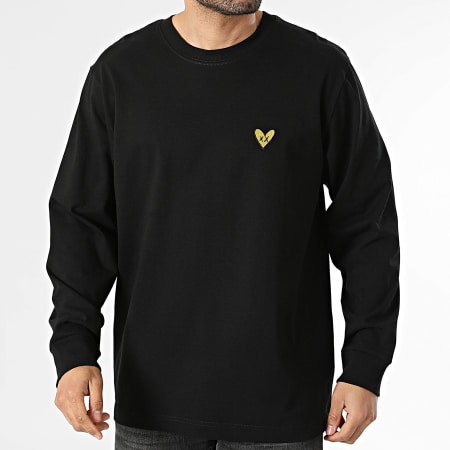 Luxury Lovers - Tee Shirt Manches Longues Relaxed Gold Heart Embroidery Noir