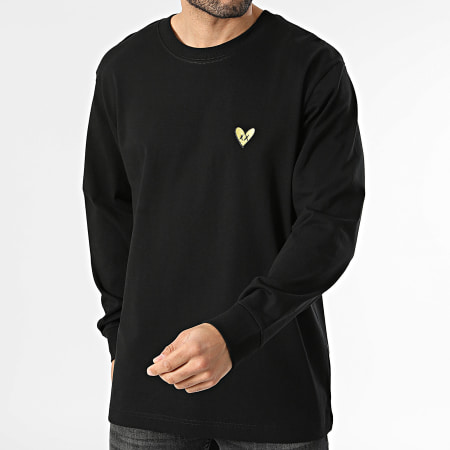 Luxury Lovers - Tee Shirt Manches Longues Relaxed Gold Heart Embroidery Noir