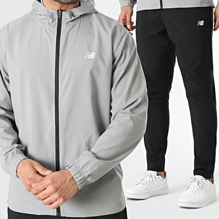 New Balance - Conjunto Casaco Cortavento Capuz Com Fecho E Calça De Fato De Treino MJ51900 MP51904 Cinza Preto