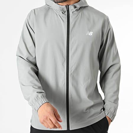 New Balance - Conjunto Casaco Cortavento Capuz Com Fecho E Calça De Fato De Treino MJ51900 MP51904 Cinza Preto