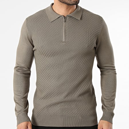 Frilivin - Polo Manches Longues Col Zippé 659 Vert Kaki