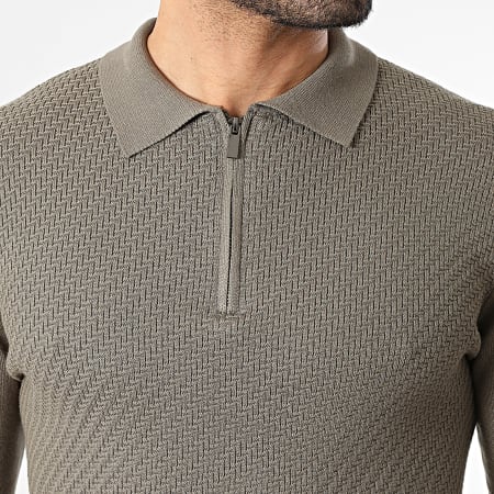 Frilivin - Polo Manches Longues Col Zippé 659 Vert Kaki