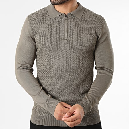 Frilivin - Polo Manches Longues Col Zippé 659 Vert Kaki