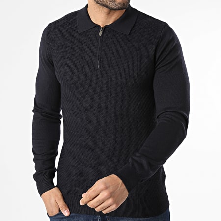 Frilivin - Polo Manches Longues Col Zippé 659 Bleu Marine