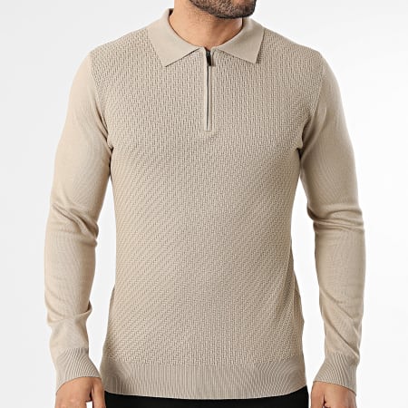 Frilivin - Polo Manches Longues Col Zippé 659 Beige
