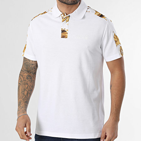 Versace Jeans Couture - Polo Manches Courtes Barocco Wave 80GAG6R1-JS549 Blanc Doré