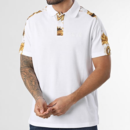 Versace Jeans Couture - Polo Manches Courtes Barocco Wave 80GAG6R1-JS549 Blanc Doré