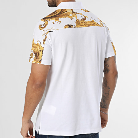 Versace Jeans Couture - Polo Manches Courtes Barocco Wave 80GAG6R1-JS549 Blanc Doré