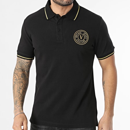 Versace Jeans Couture - Polo Manga Corta Slim Emblem Embroidery 80GAGT03-CJ01T Negro Dorado