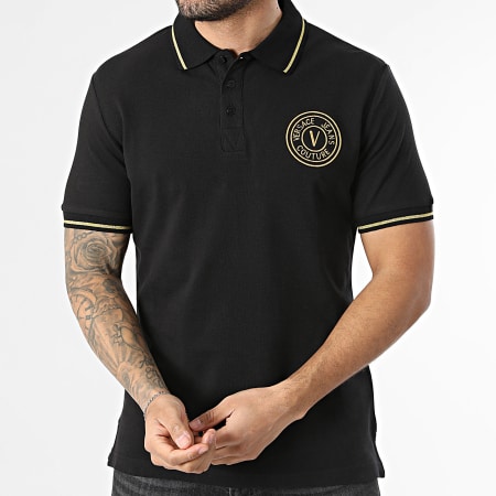 Versace Jeans Couture - Polo Manga Corta Slim Emblem Embroidery 80GAGT03-CJ01T Negro Dorado