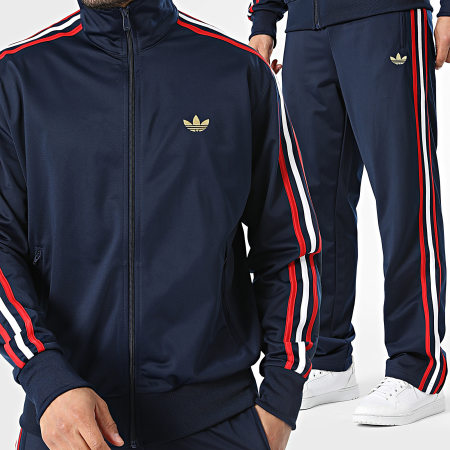 Adidas Originals - Ensemble De Survêtement A Bandes Firebird TP KD3841 KD3830 Bleu Marine Rouge Blanc Doré