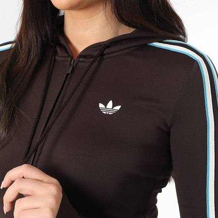 Adidas Originals - Sweat Zippé Capuche A Bandes Femme KW4550 Marron