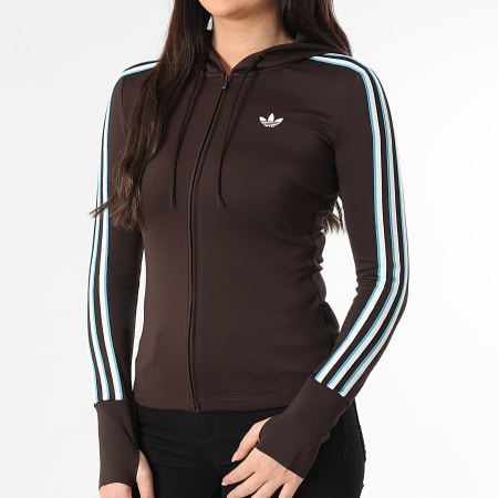 Adidas Originals - Sweat Zippé Capuche A Bandes Femme KW4550 Marron
