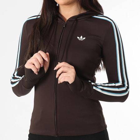 Adidas Originals - Sweat Zippé Capuche A Bandes Femme KW4550 Marron