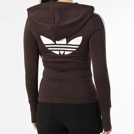 Adidas Originals - Sweat Zippé Capuche A Bandes Femme KW4550 Marron