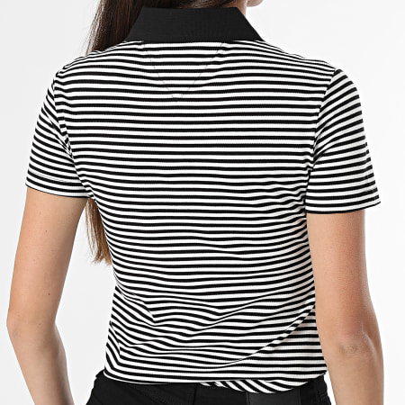 Tommy Jeans - Polo Manches Courtes A Rayures Slim Femme Essential 0160 Bleu Marine Blanc